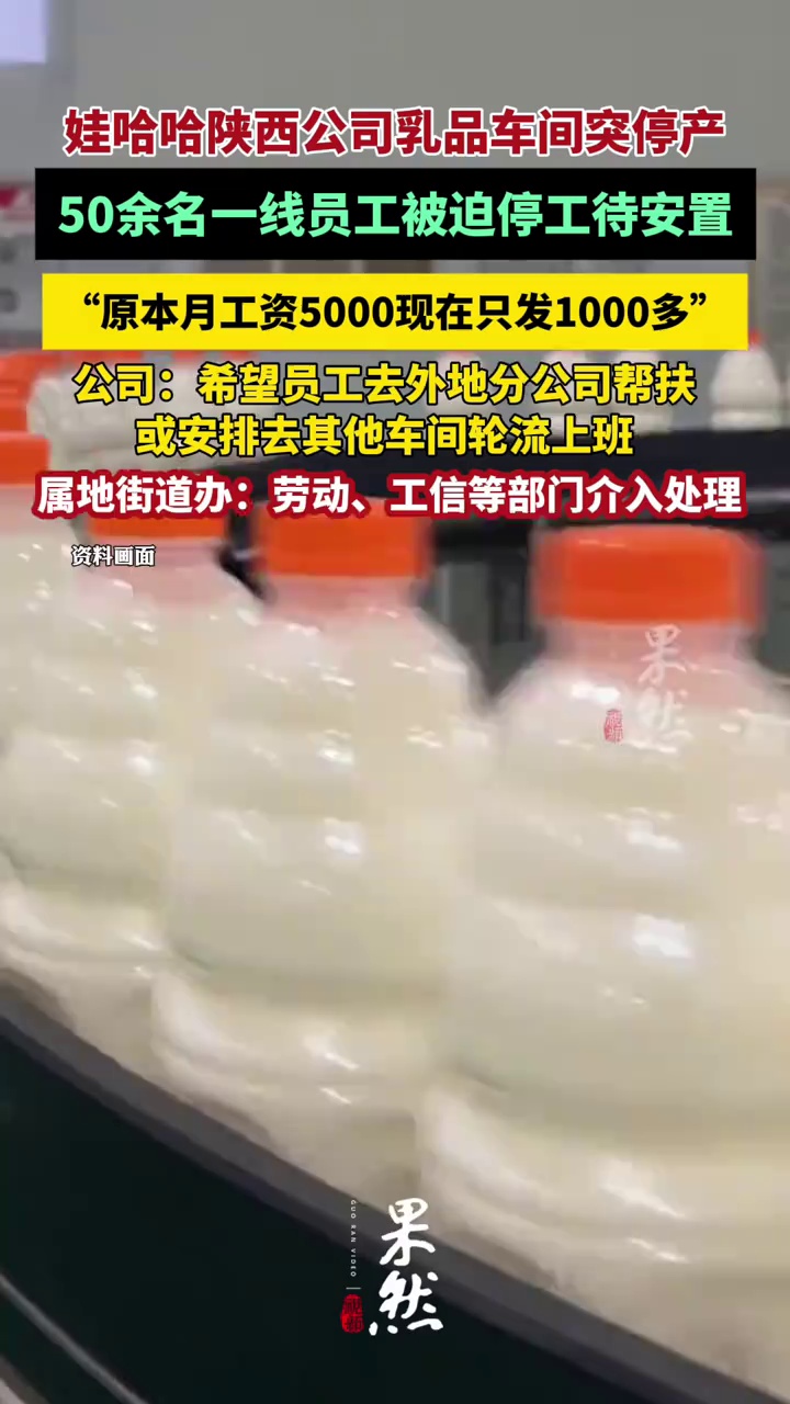 娃哈哈陕西公司乳品车间突停产，员工被迫停工待安置，多部门介入协调处理（华商报大风新闻）