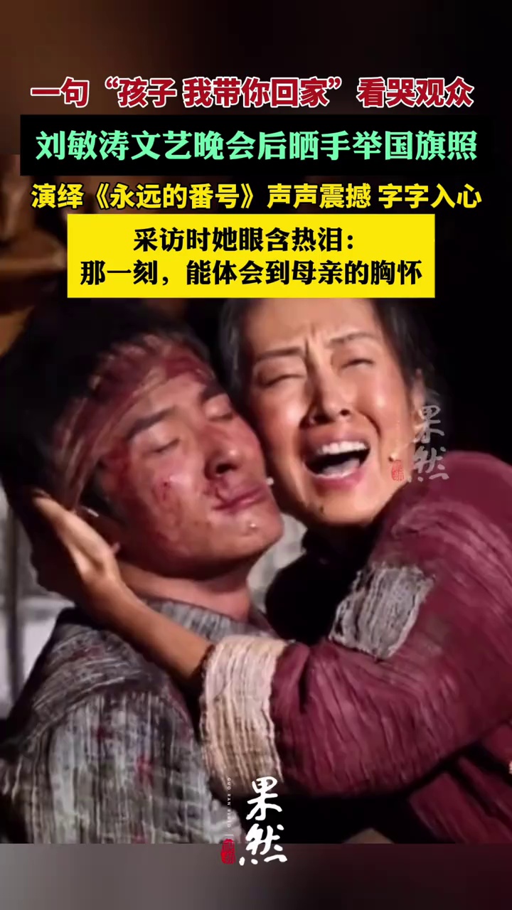 刘敏涛自豪晒手举国旗照，文艺晚会中一句“孩子我带你回家”看哭观众（潮新闻、央视新闻）