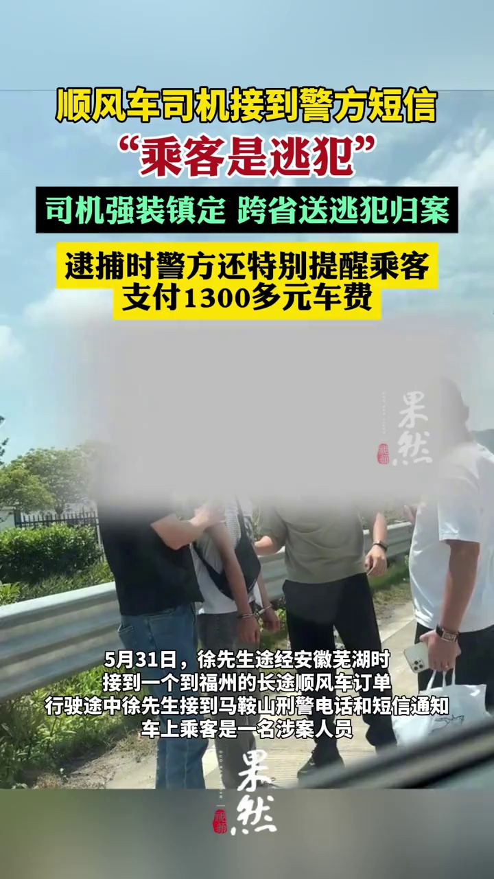 顺风车司机接到警方短信：乘客是逃犯，司机强装镇定跨省送逃犯归案（极目新闻）