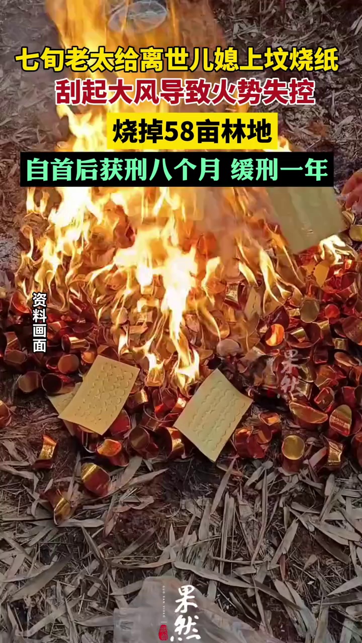 七旬老太给离世儿媳上坟烧纸，大风导致火势失控
烧掉58亩林地