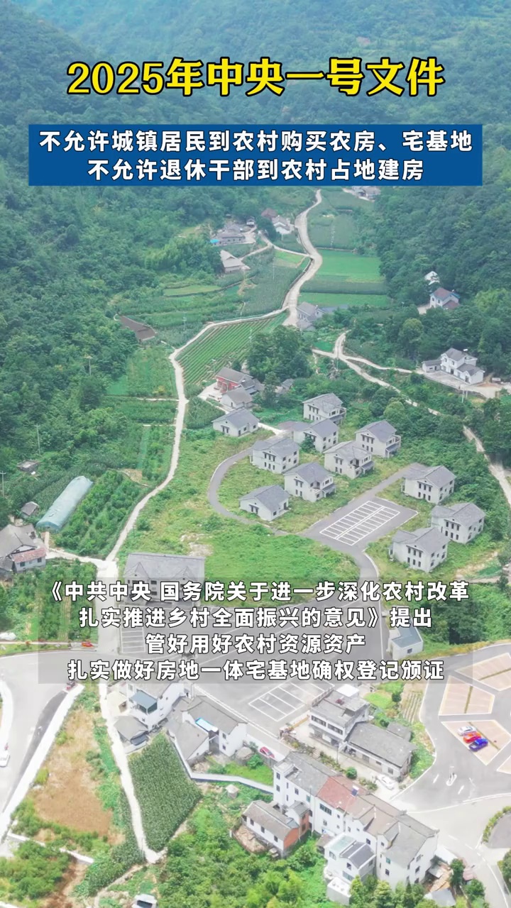2025年中央一号文件：禁止城镇居民购买农房宅基地
