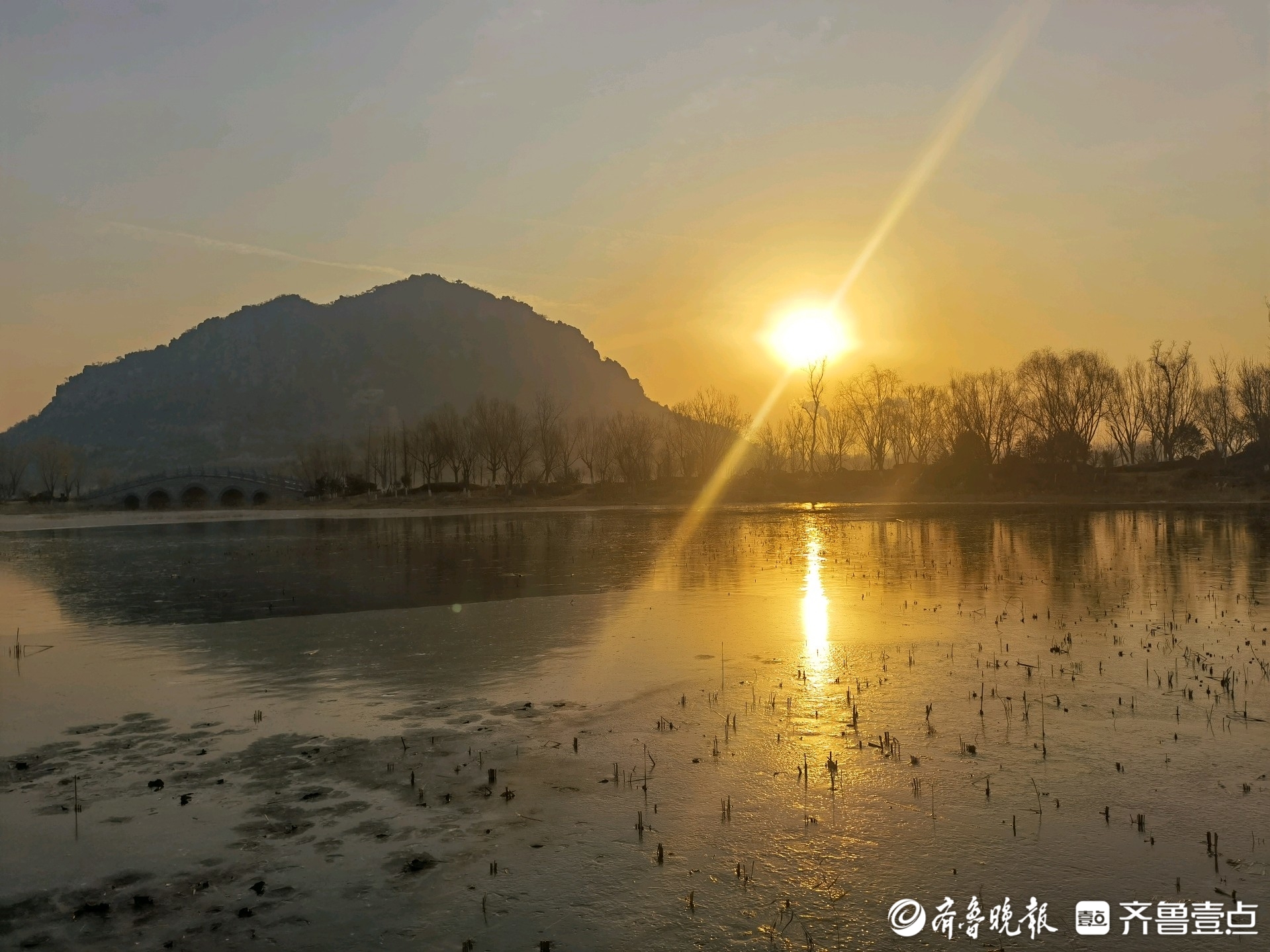 水鸟跃波添活力，华山美景入画来