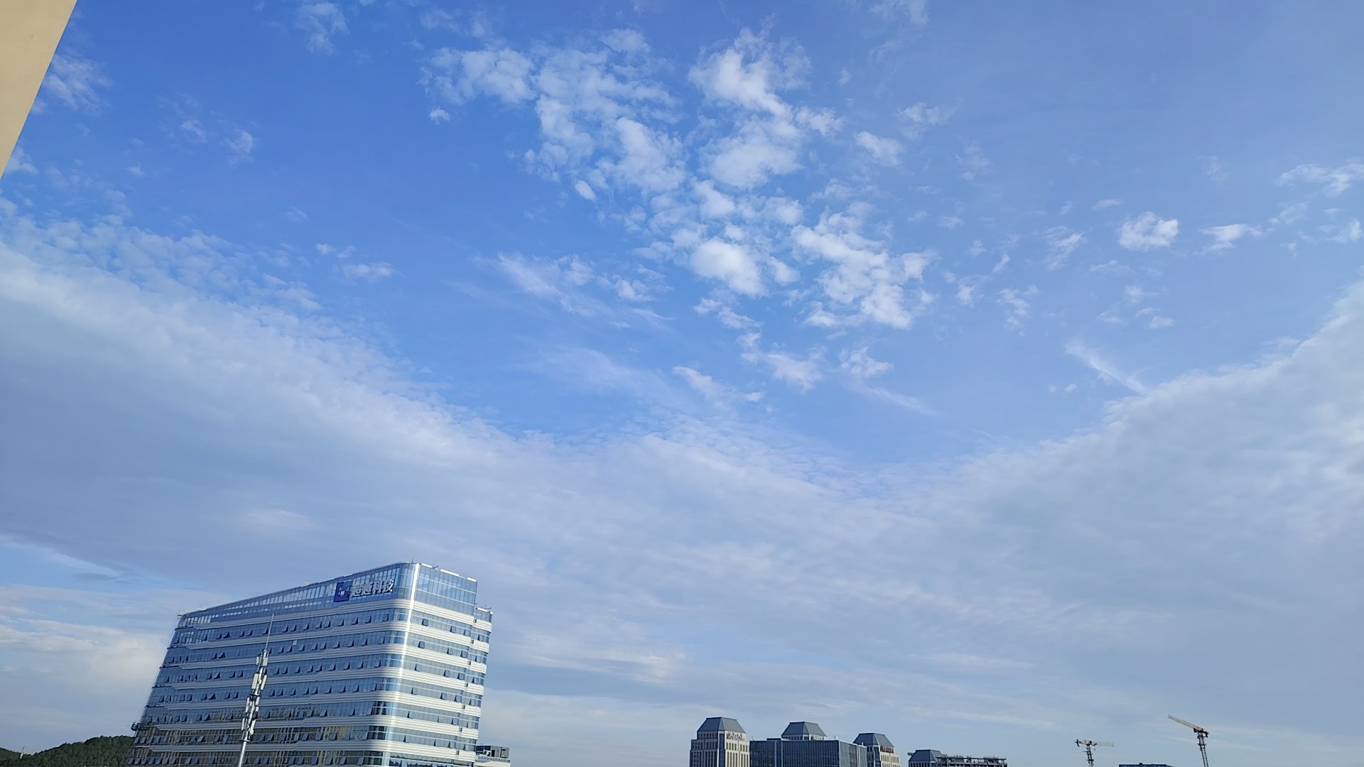蓝天白云下的城市风景