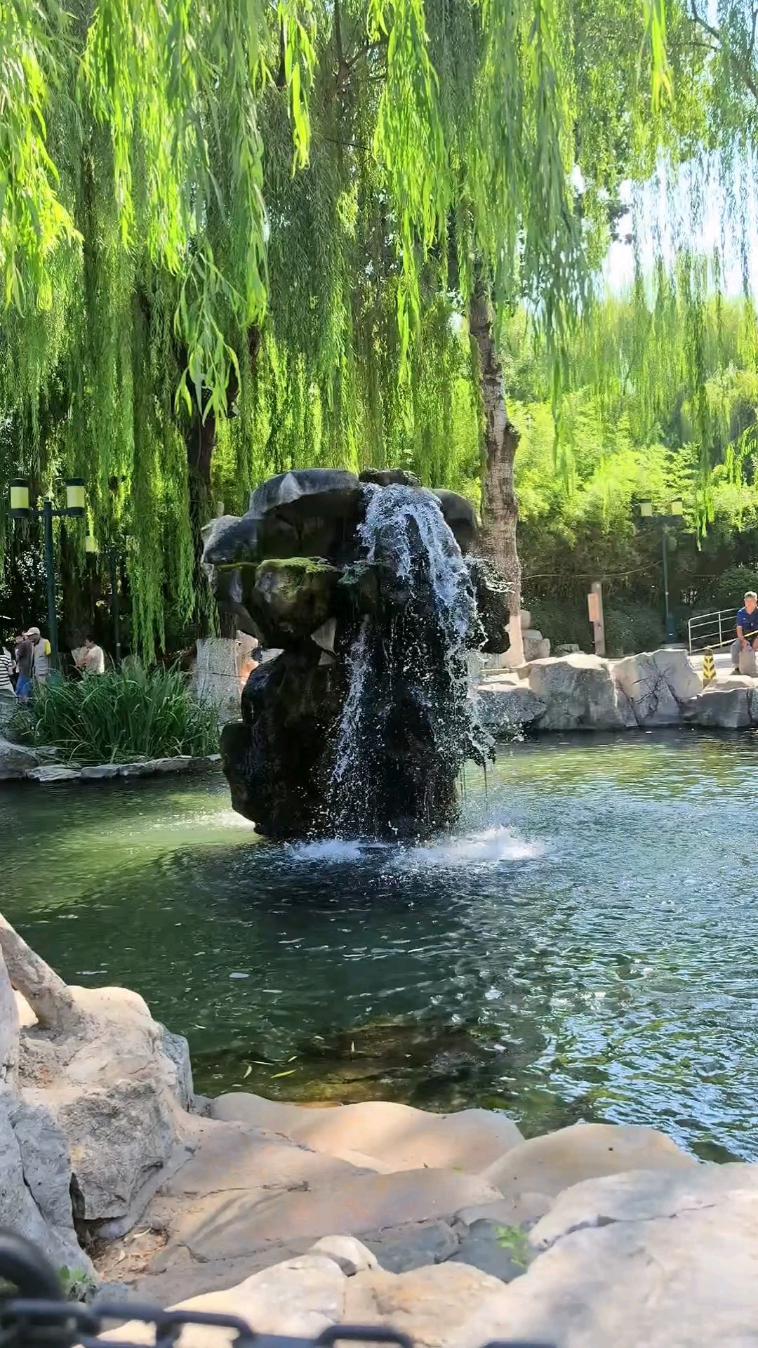 泉泻石岩翻碎玉，一泓秋水映垂杨。/五龙潭·月牙泉