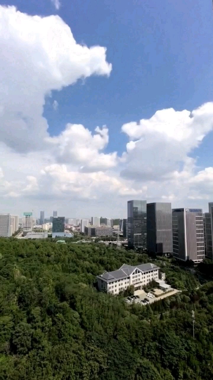 蓝天白云飘，风儿轻轻吹，小鸟枝头唱，阳光暖又美！