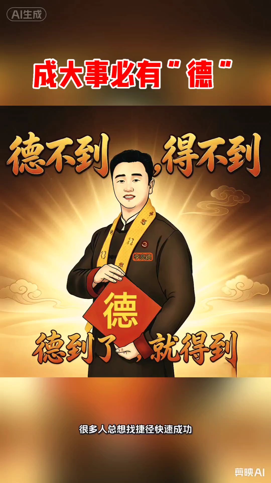 成大事人必有德！
德不到，得不到！
德到了，得到了！